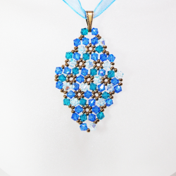Pendant 30cm - Marissa Rhombus M-Blue Organza - Pendant 30cm - Laiton bronze